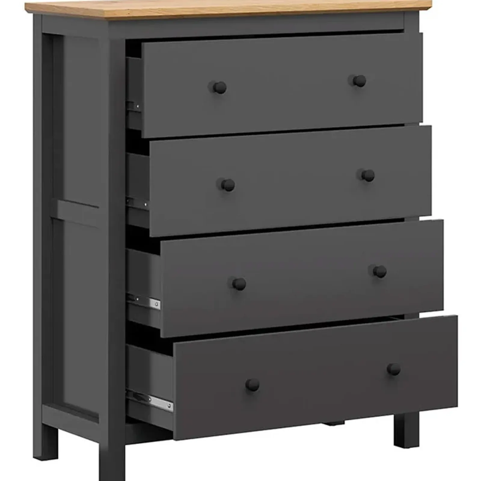 Garnero Arredamenti Cassettiera|Cassettiera-Cassettiera 101x120h cm 4 cassetti nero grafite rovere chiaro Holga