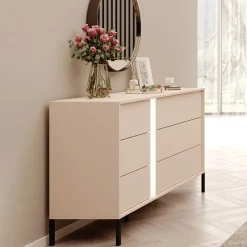 Garnero Arredamenti Comò|Comò-Cassettiera 134x82h cm 6 cassetti moderna beige Jolly