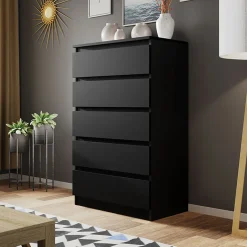 Garnero Arredamenti Comò|Comò-Cassettiera 70x112h cm 5 cassetti moderna nero Rotterdam Nero Opaco