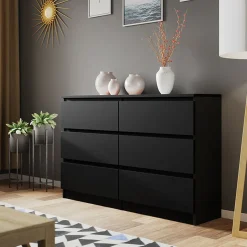 Garnero Arredamenti Comò|Comò-Cassettiera 120x77h cm 6 cassetti moderna nero Rotterdam Nero Opaco