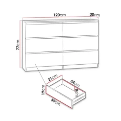 Garnero Arredamenti Comò|Comò-Cassettiera 120x77h cm 6 cassetti moderna nero Rotterdam Nero Opaco