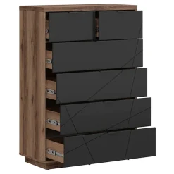 Garnero Arredamenti Cassettiera|Cassettiera-Cassettiera 90x131h cm 5 cassetti rovere scuro nero opaco Elin