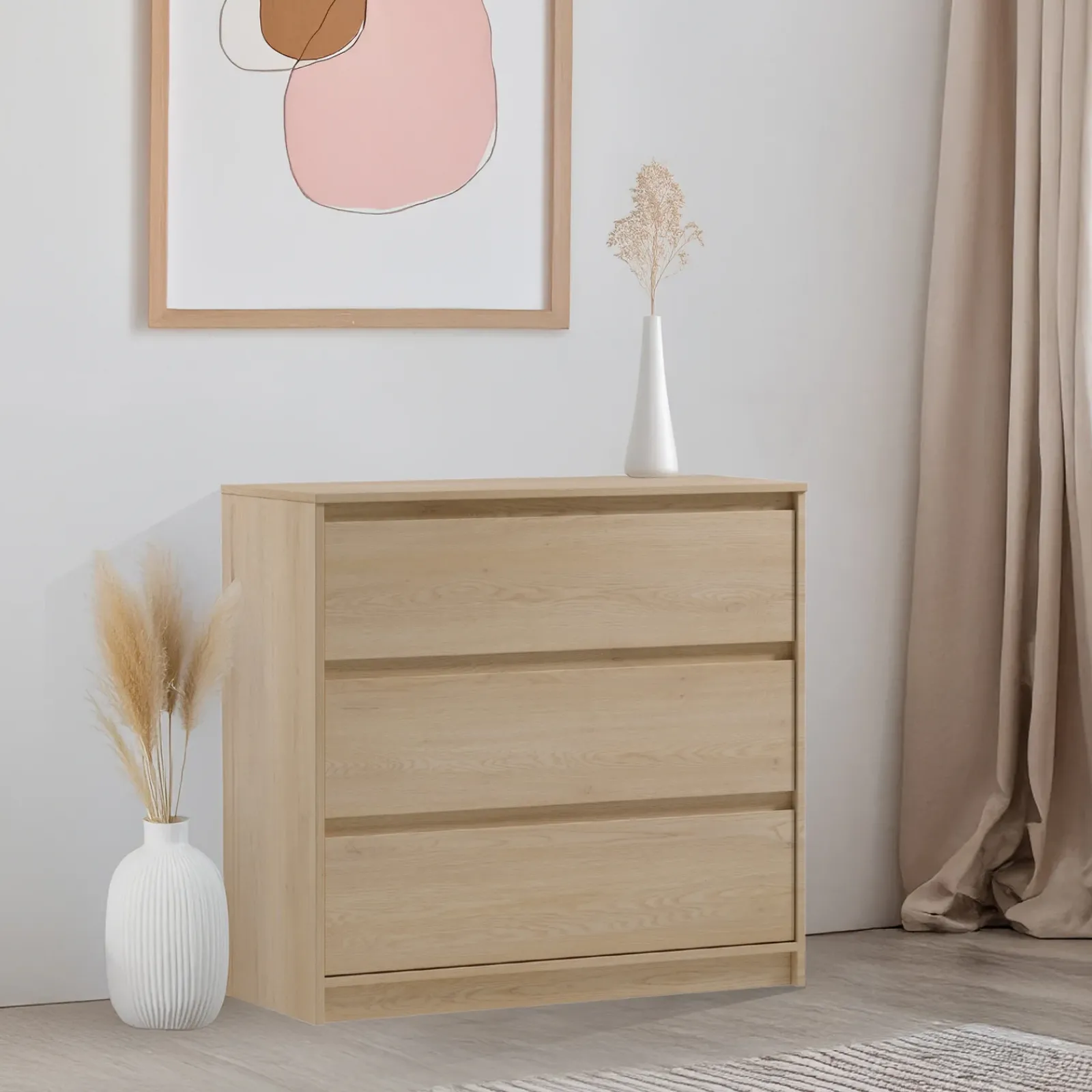 Garnero Arredamenti Cassettiera|Cassettiera-Cassettiera 92x87h cm 3 cassetti moderna rovere Funny