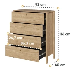Garnero Arredamenti Cassettiera|Cassettiera-Cassettiera 92x116h cm 4 cassetti rovere Noor
