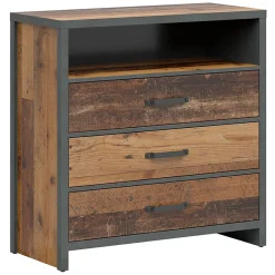 Garnero Arredamenti Cassettiera|Cassettiera-Cassettiera 91x90h cm 3 cassetti stile soft rovere scuro nero Urbania