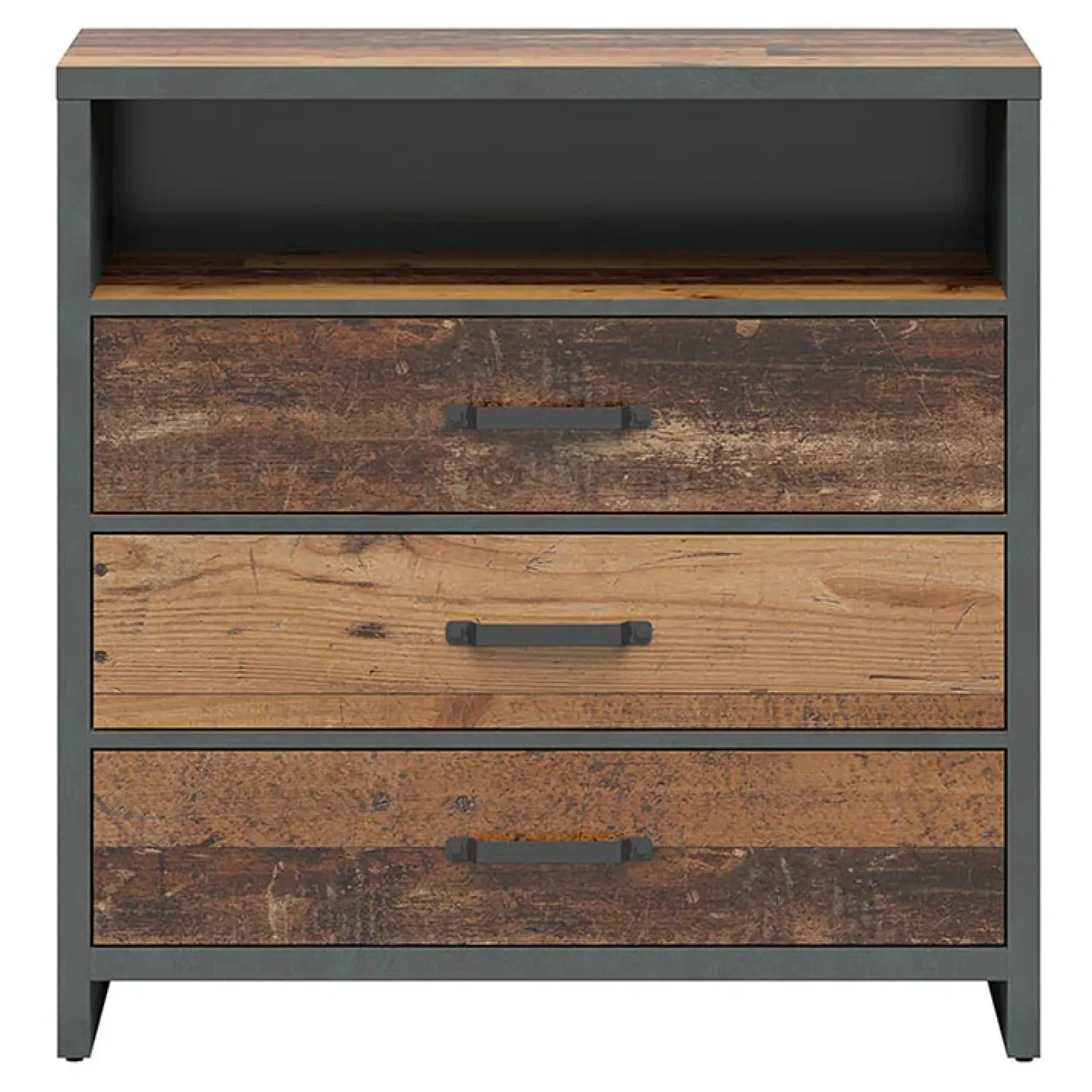 Garnero Arredamenti Cassettiera|Cassettiera-Cassettiera 91x90h cm 3 cassetti stile soft rovere scuro nero Urbania