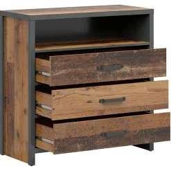 Garnero Arredamenti Cassettiera|Cassettiera-Cassettiera 91x90h cm 3 cassetti stile soft rovere scuro nero Urbania