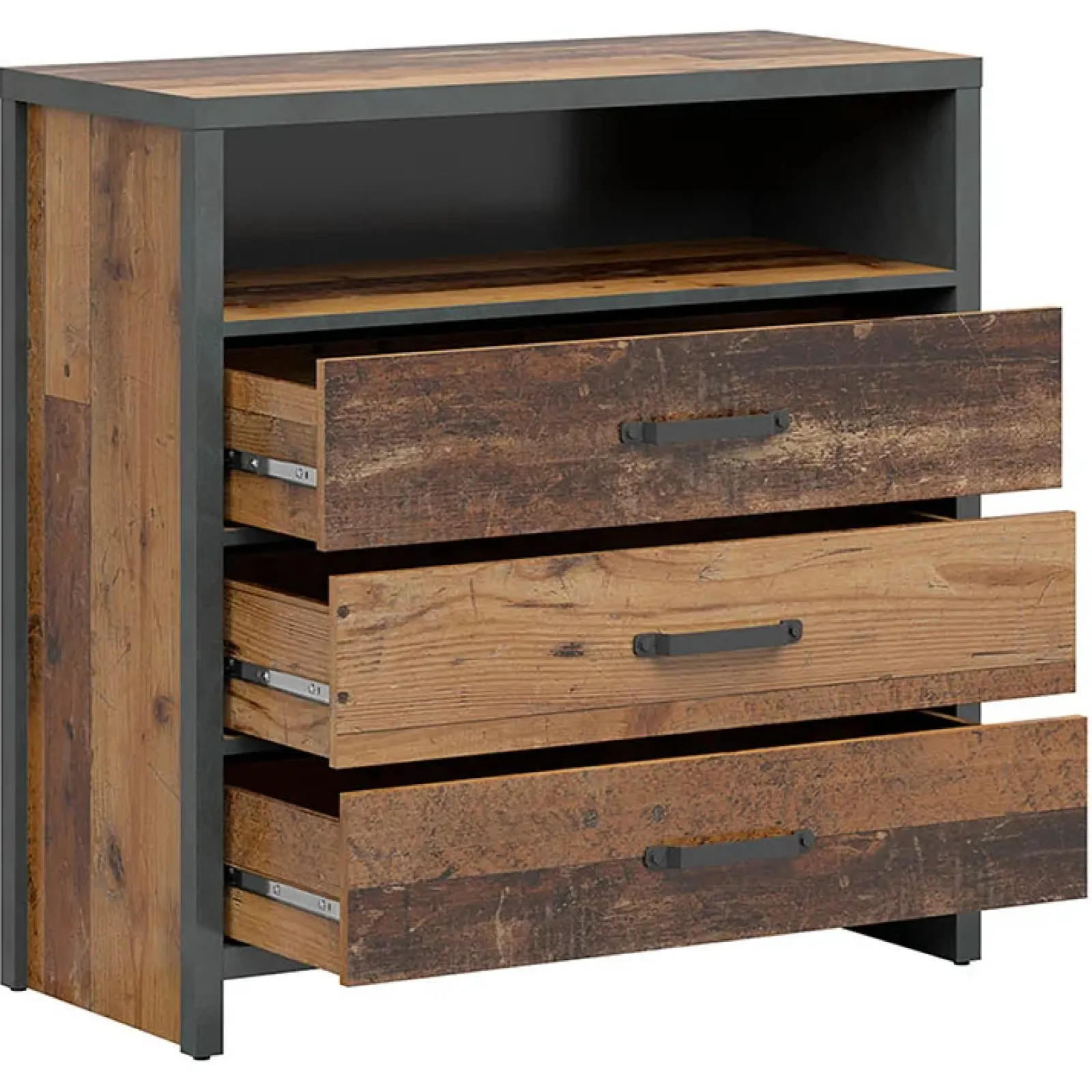 Garnero Arredamenti Cassettiera|Cassettiera-Cassettiera 91x90h cm 3 cassetti stile soft rovere scuro nero Urbania