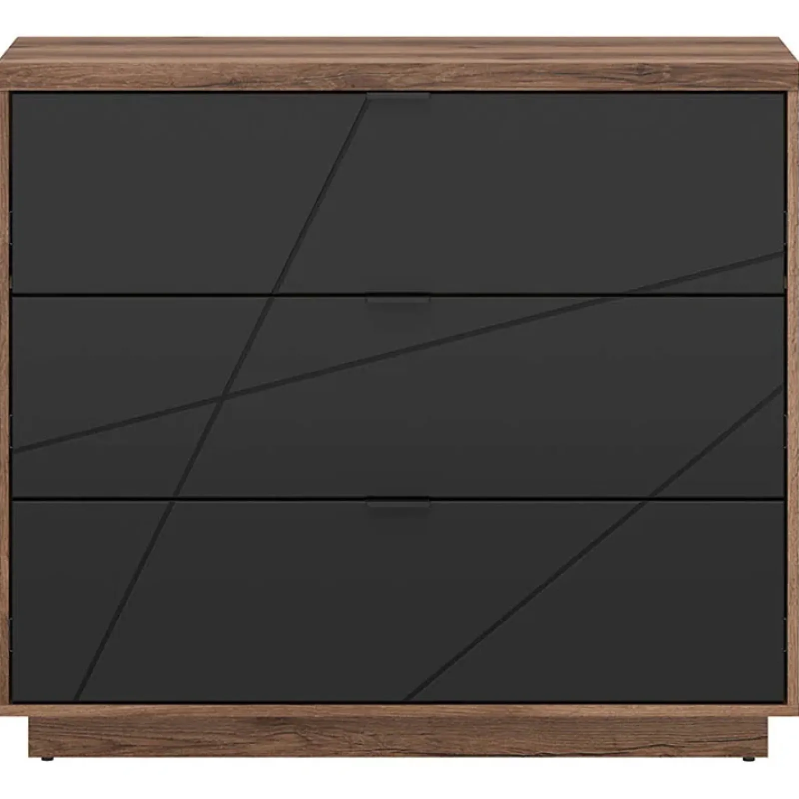 Garnero Arredamenti Cassettiera|Cassettiera-Cassettiera 106x93h cm 3 cassetti rovere scuro nero opaco Elin