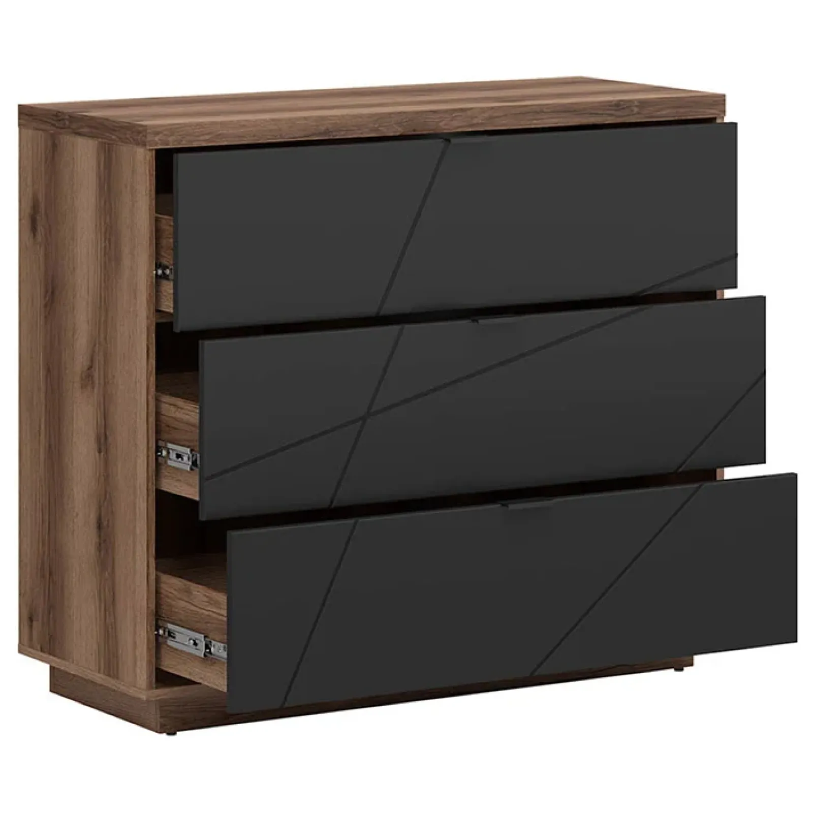 Garnero Arredamenti Cassettiera|Cassettiera-Cassettiera 106x93h cm 3 cassetti rovere scuro nero opaco Elin