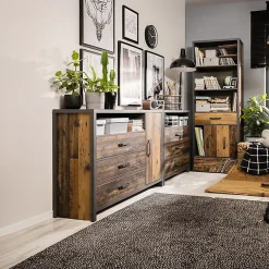 Garnero Arredamenti Cassettiera|Cassettiera-Cassettiera 131x91h cm 3 cassetti stile soft rovere scuro nero Urbania