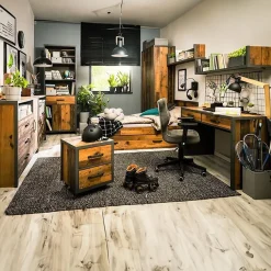 Garnero Arredamenti Cassettiera|Cassettiera-Cassettiera 131x91h cm 3 cassetti stile soft rovere scuro nero Urbania