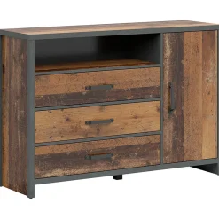 Garnero Arredamenti Cassettiera|Cassettiera-Cassettiera 131x91h cm 3 cassetti stile soft rovere scuro nero Urbania