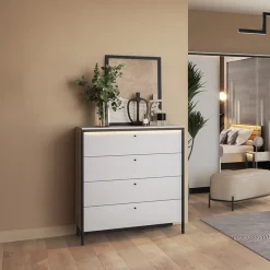 Garnero Arredamenti Cassettiera|Cassettiera-Cassettiera 101x115h cm 4 cassetti con LED grigio nero Luna