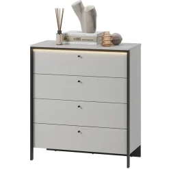 Garnero Arredamenti Cassettiera|Cassettiera-Cassettiera 101x115h cm 4 cassetti con LED grigio nero Luna
