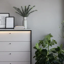 Garnero Arredamenti Cassettiera|Cassettiera-Cassettiera 101x115h cm 4 cassetti con LED grigio nero Luna