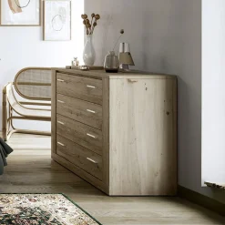 Garnero Arredamenti Cassettiera|Cassettiera-Cassettiera 100x90h cm 4 cassetti Ombra Rovere Rustico