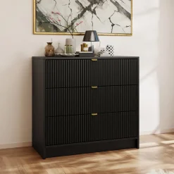 Garnero Arredamenti Cassettiera|Cassettiera-Cassettiera 80x75h cm 3 cassetti moderna nero Athena Nero Opaco