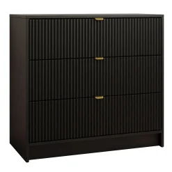 Garnero Arredamenti Cassettiera|Cassettiera-Cassettiera 80x75h cm 3 cassetti moderna nero Athena Nero Opaco