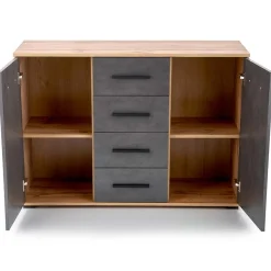 Garnero Arredamenti Cassettiere Ufficio|Cassettiera-Cassettiera 116x82h cm 4 cassetti 2 ante rovere grigio Viki Grigio - Rovere Rustico
