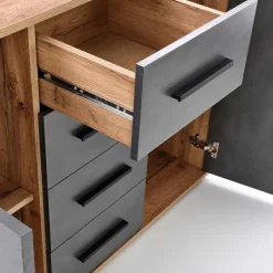 Garnero Arredamenti Cassettiere Ufficio|Cassettiera-Cassettiera 116x82h cm 4 cassetti 2 ante rovere grigio Viki Grigio - Rovere Rustico