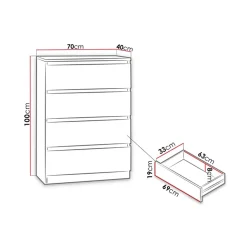 Garnero Arredamenti Comò|Comò-Cassettiera 70x100h cm 4 cassetti moderna bianco Rotterdam Bianco Opaco