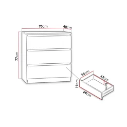 Garnero Arredamenti Comò|Comò-Cassettiera 70x77h cm 3 cassetti moderna Rotterdam Rovere