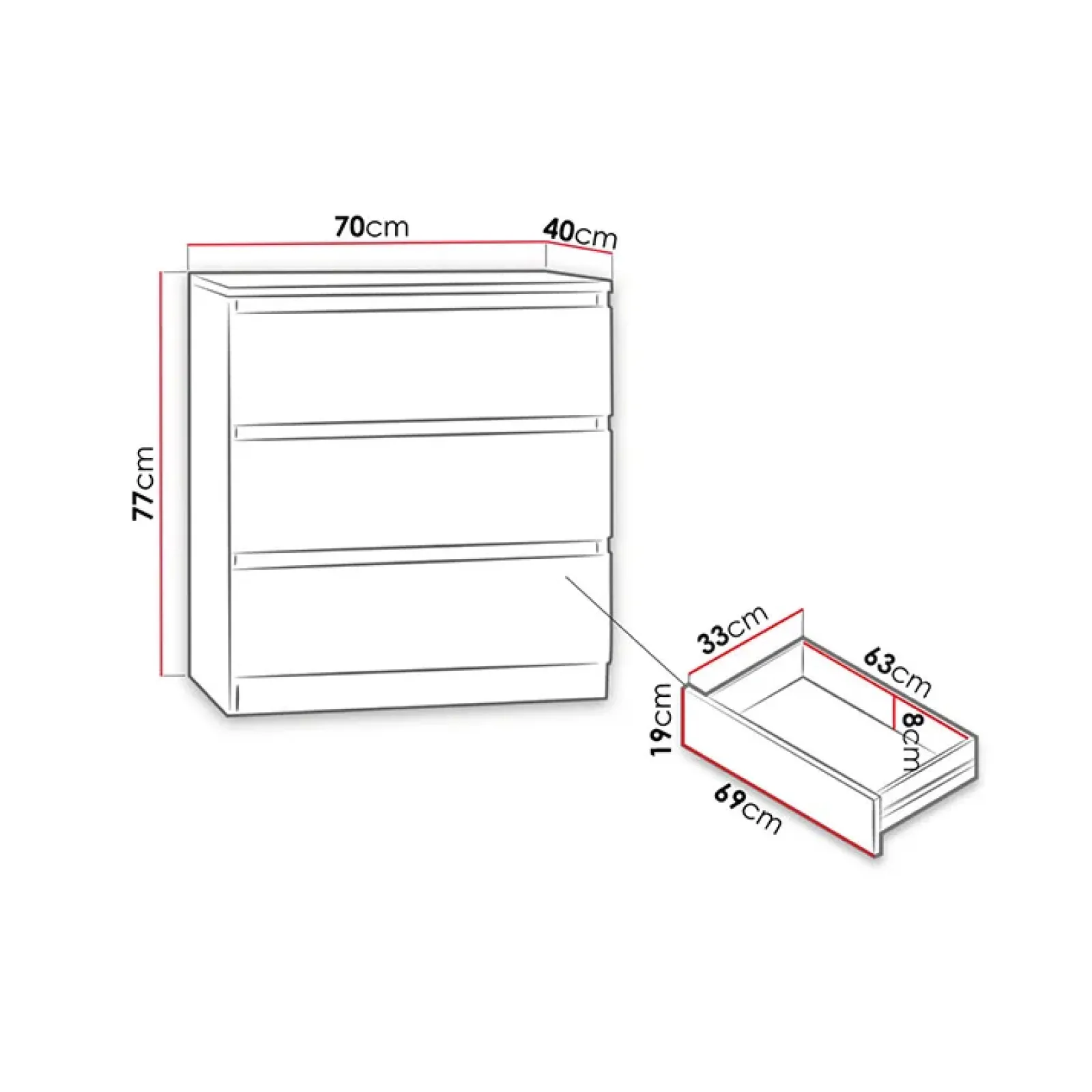 Garnero Arredamenti Comò|Comò-Cassettiera 70x77h cm 3 cassetti moderna Rotterdam Rovere