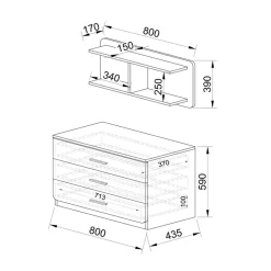 Garnero Arredamenti Comò Cameretta|Comò-Cassettiera  80x148h cm con mensola 3 cassetti bianco rustico Zadar