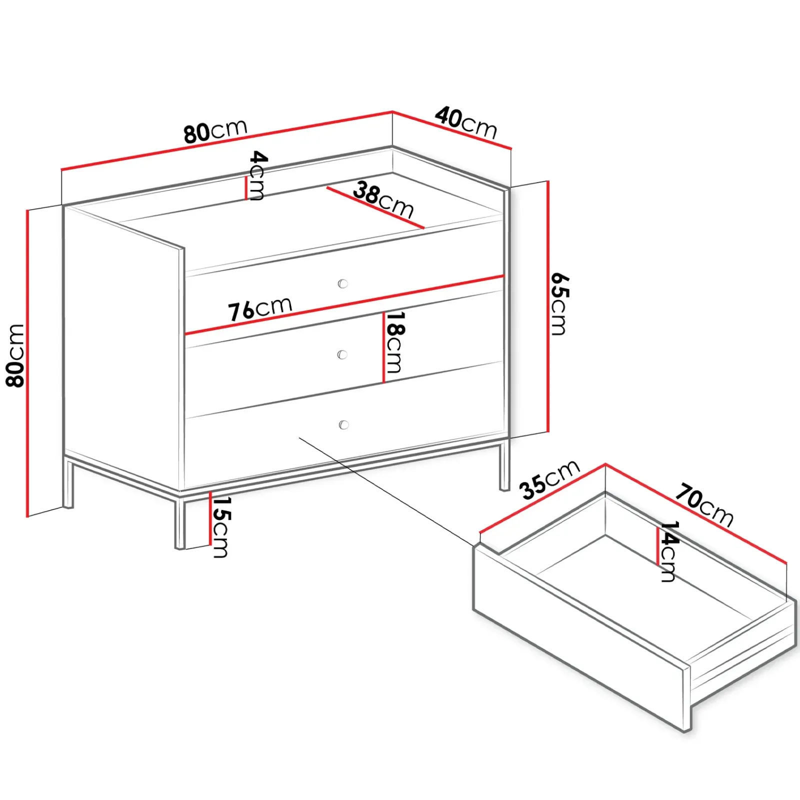 Garnero Arredamenti Cassettiera|Cassettiera-Cassettiera 80x80h cm design moderno 3 cassetti bianco Pollon Bianco Opaco