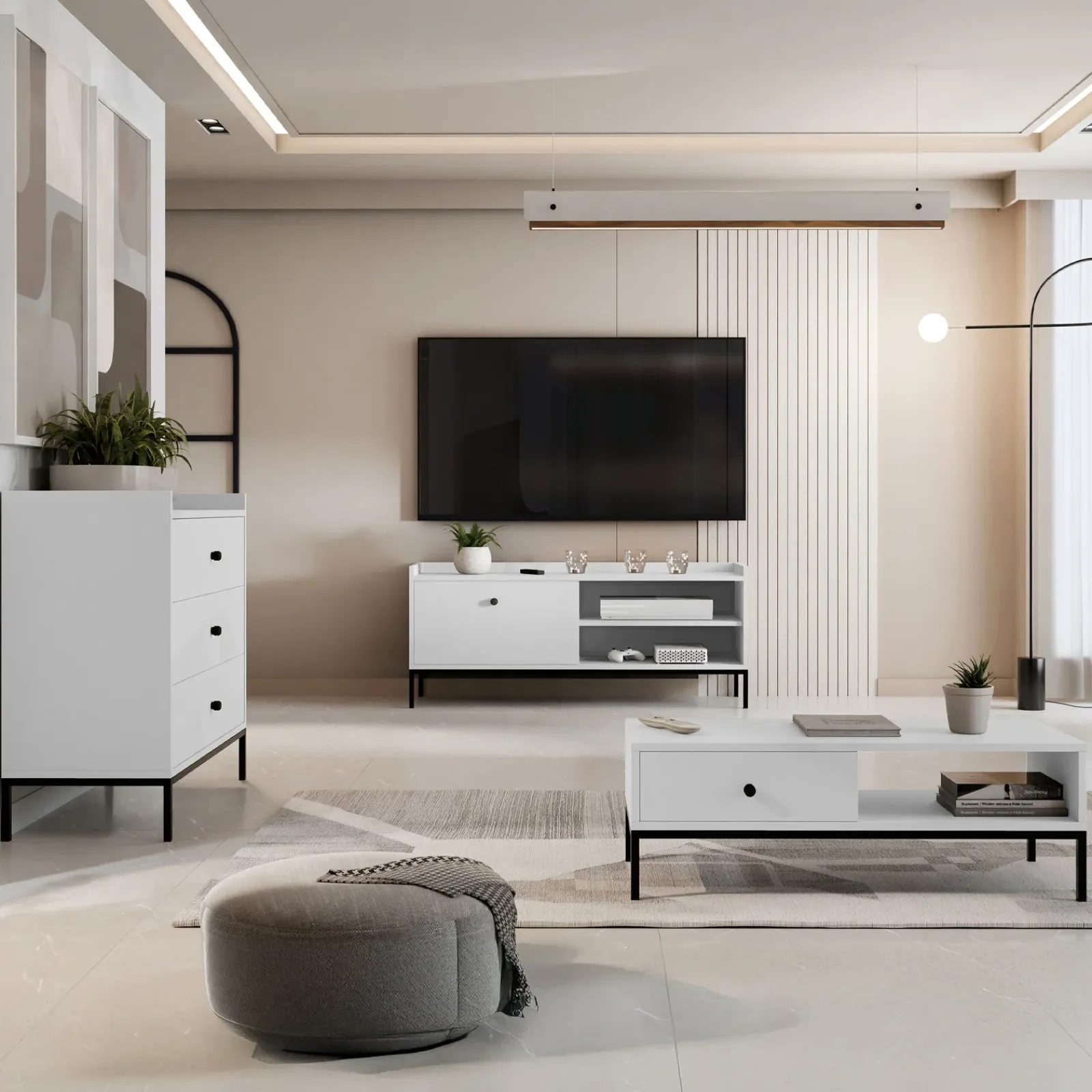 Garnero Arredamenti Cassettiera|Cassettiera-Cassettiera 80x80h cm design moderno 3 cassetti bianco Pollon Bianco Opaco