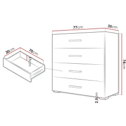 Garnero Arredamenti Cassettiera|Cassettiera-Cassettiera 77x74h cm design moderno 4 cassetti bianco Pastello