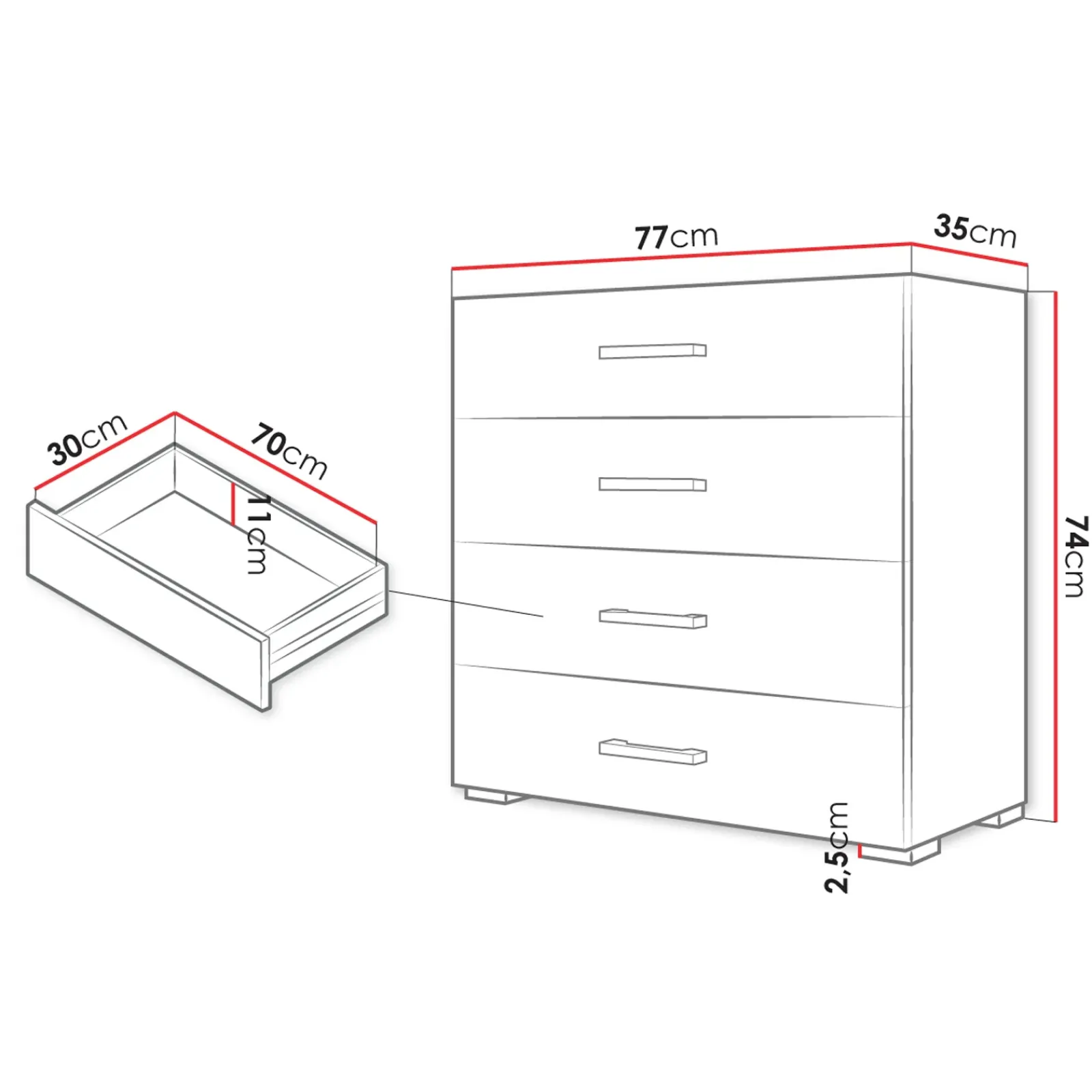 Garnero Arredamenti Cassettiera|Cassettiera-Cassettiera 77x74h cm design moderno 4 cassetti bianco Pastello