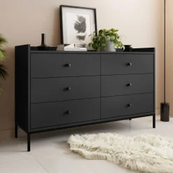 Garnero Arredamenti Cassettiera|Cassettiera-Cassettiera 130x80h cm design moderno 6 cassetti nero Pollon Nero Opaco