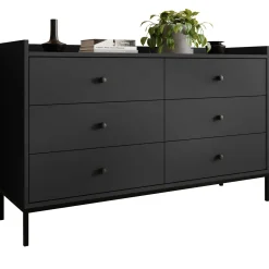 Garnero Arredamenti Cassettiera|Cassettiera-Cassettiera 130x80h cm design moderno 6 cassetti nero Pollon Nero Opaco