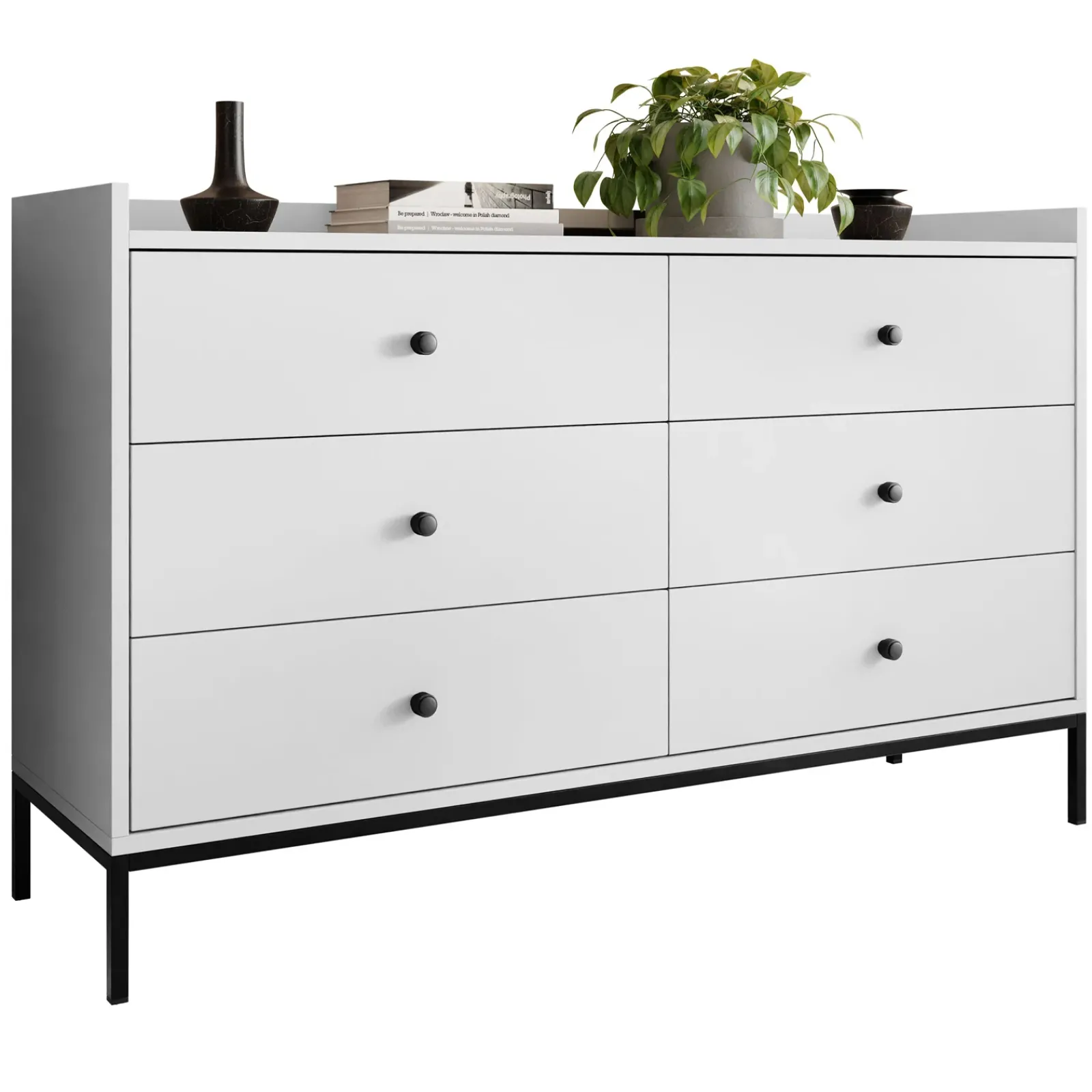 Garnero Arredamenti Cassettiera|Cassettiera-Cassettiera 130x80h cm design moderno 6 cassetti bianco Pollon Bianco Opaco