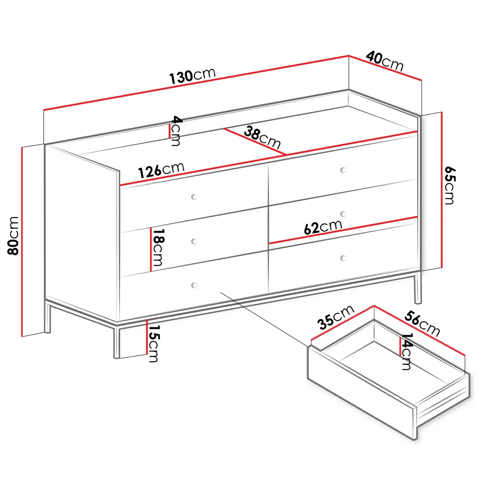 Garnero Arredamenti Cassettiera|Cassettiera-Cassettiera 130x80h cm design moderno 6 cassetti bianco Pollon Bianco Opaco