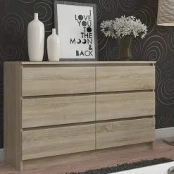 Garnero Arredamenti Cassettiera|Cassettiera-Cassettiera 120x77h cm moderna 6 cassetti Living Rovere
