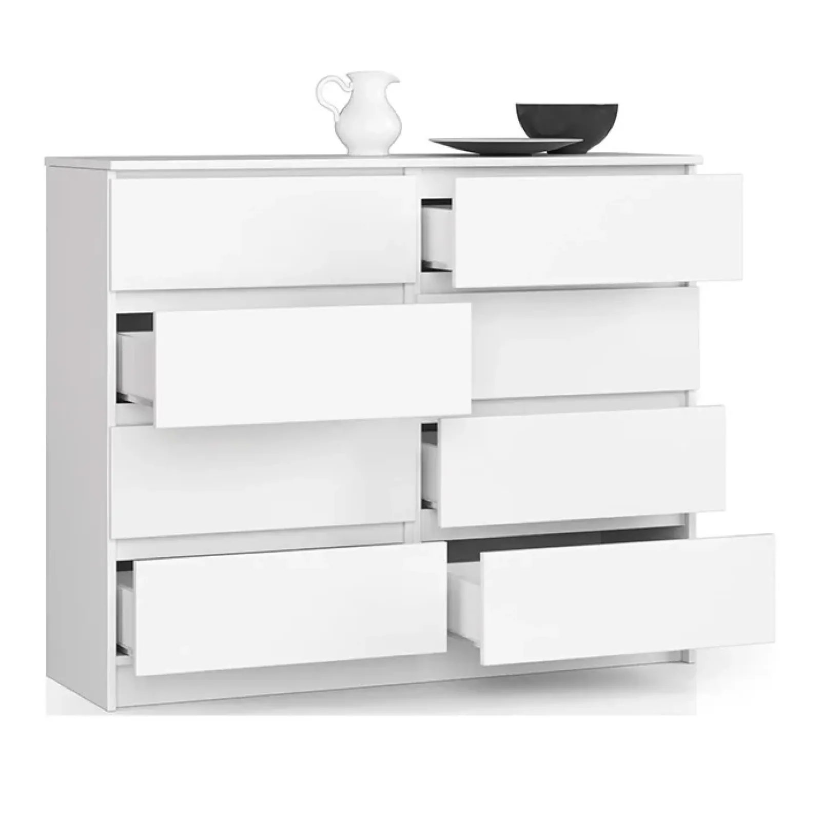 Garnero Arredamenti Cassettiera|Cassettiera-Cassettiera 120x100h cm moderna 8 cassetti bianco Living Bianco Opaco