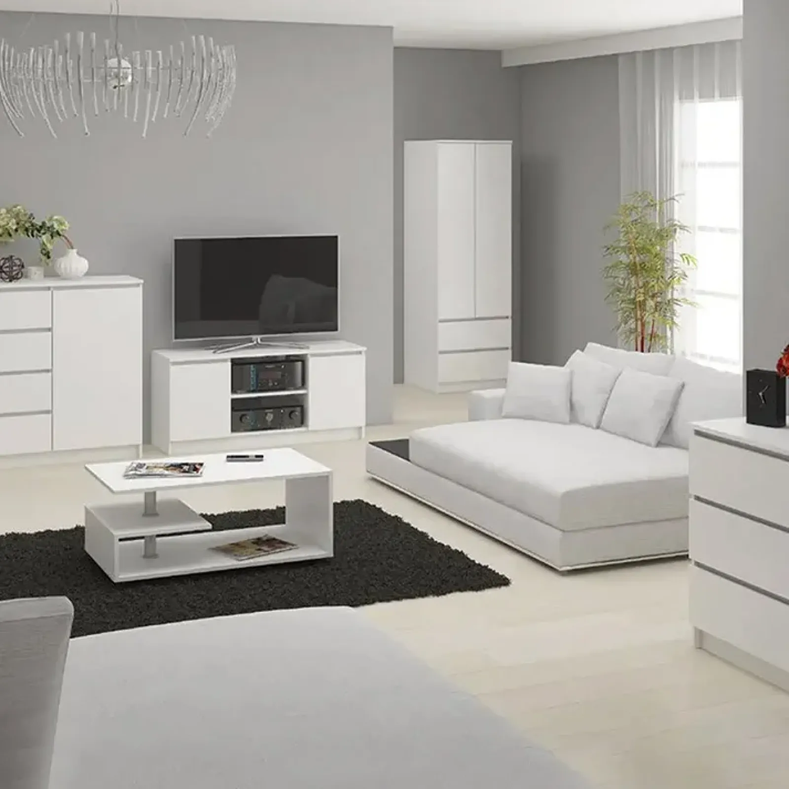 Garnero Arredamenti Cassettiera|Cassettiera-Cassettiera 120x100h cm moderna 8 cassetti bianco Living Bianco Opaco
