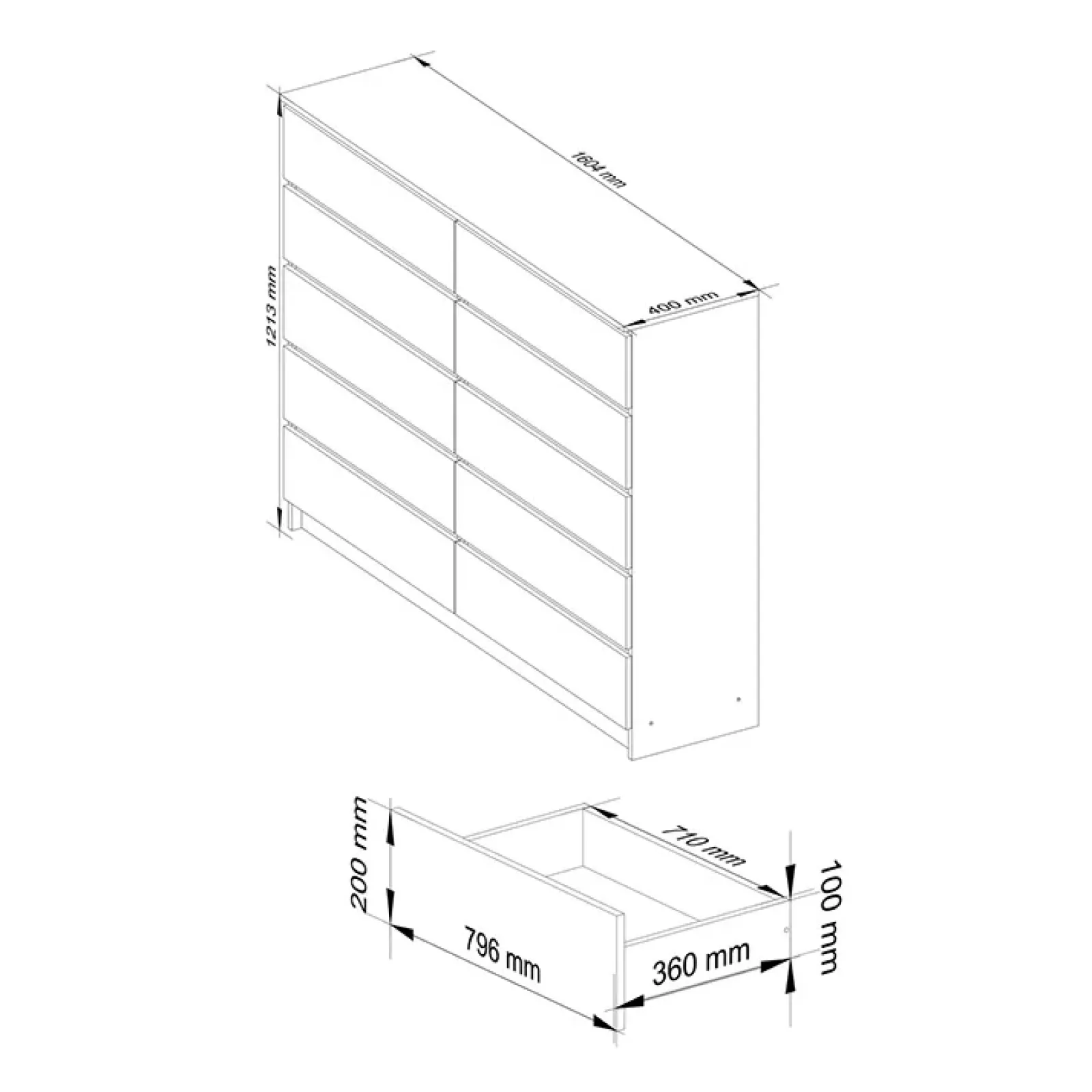 Garnero Arredamenti Cassettiera|Cassettiera-Cassettiera 160x120h cm moderna 10 cassetti Living Rovere