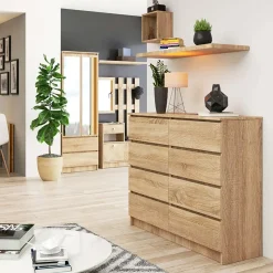 Garnero Arredamenti Cassettiera|Cassettiera-Cassettiera 120x100h cm moderna 8 cassetti Living Rovere