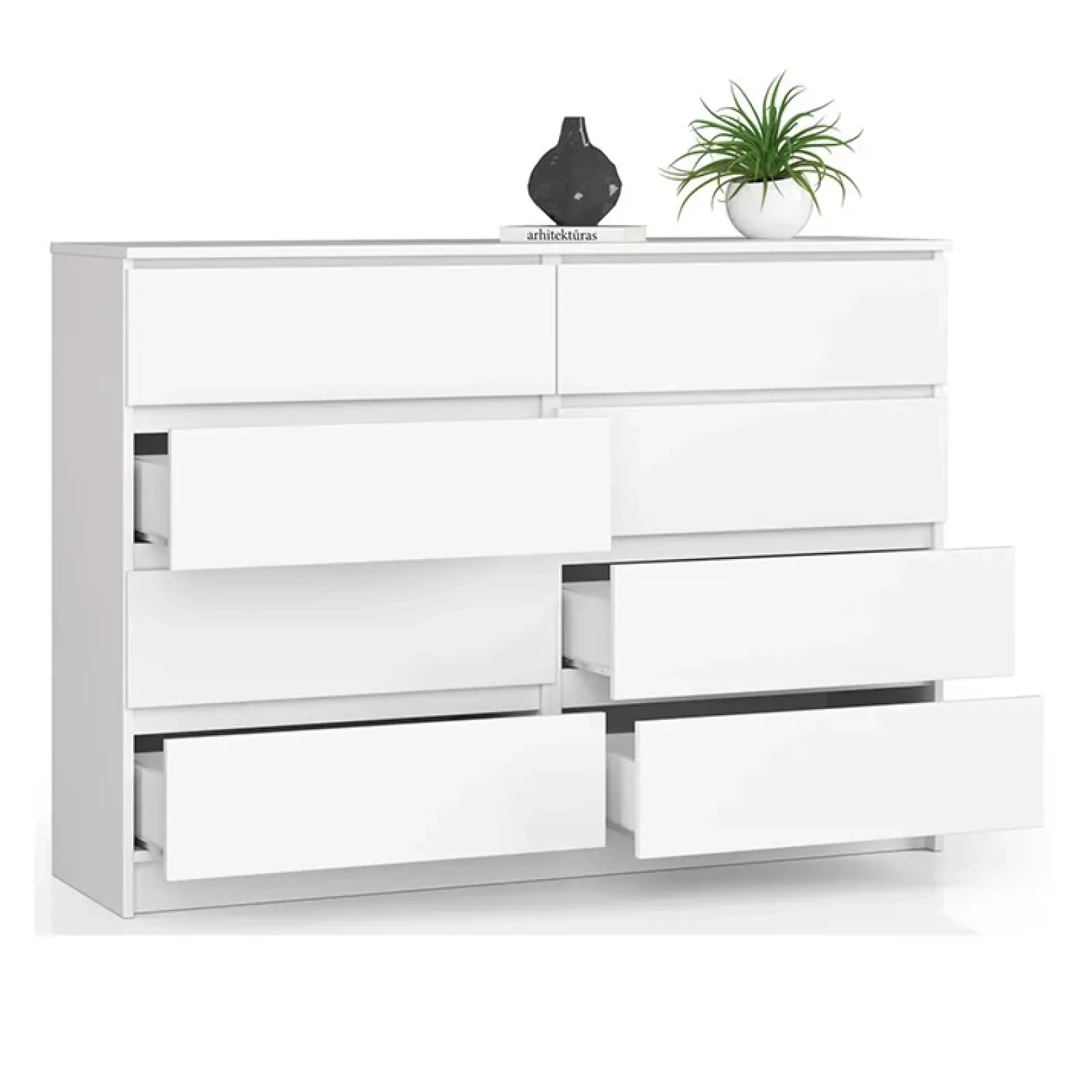 Garnero Arredamenti Cassettiera|Cassettiera-Cassettiera 140x100h cm moderna 8 cassetti bianco Living Bianco Opaco