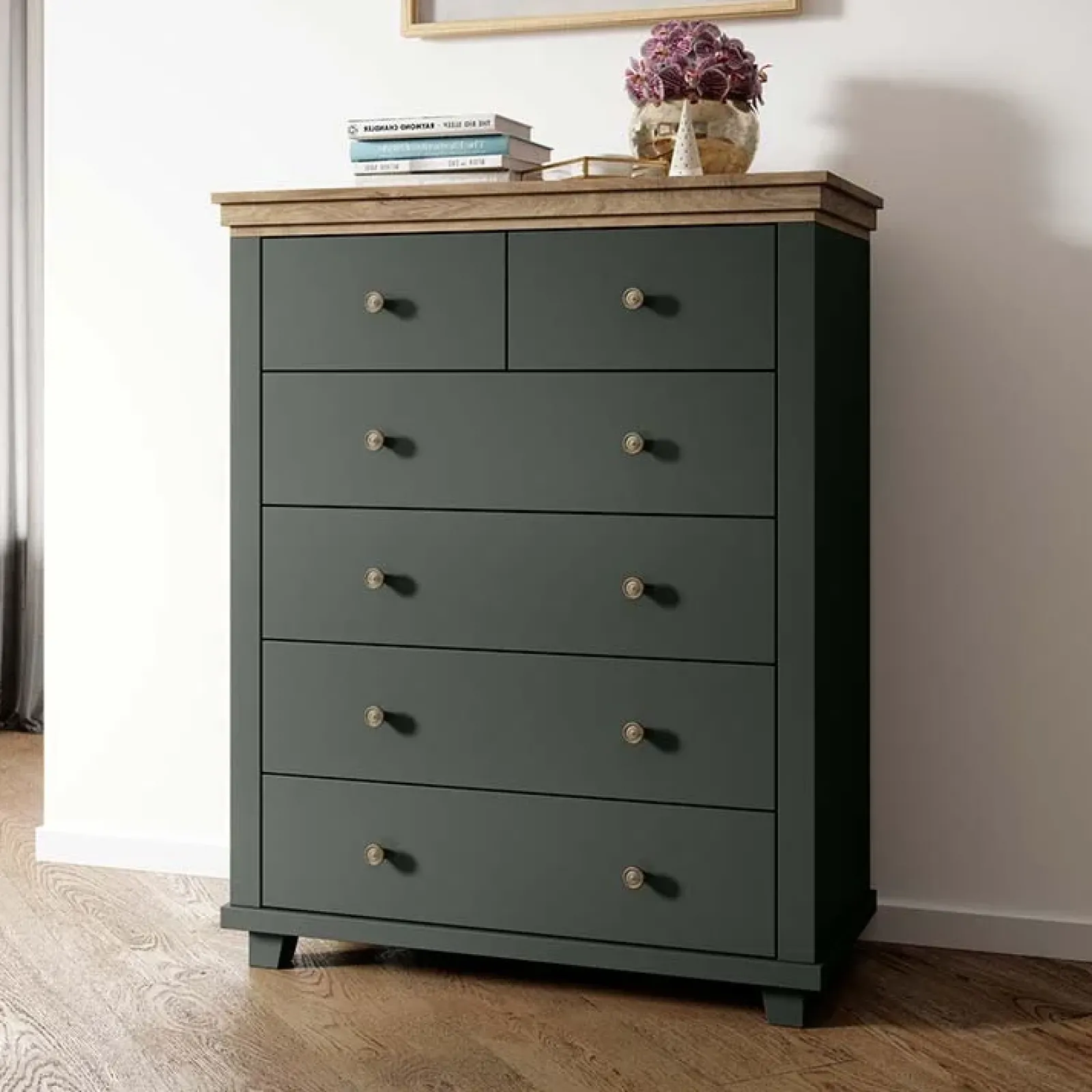 Garnero Arredamenti Comò|Comò-Cassettiera 90x113h cm moderna quercia Texel Verde