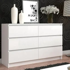 Garnero Arredamenti Cassettiera|Cassettiera-Cassettiera 120x77h cm moderna 6 cassetti bianco Living Bianco Opaco