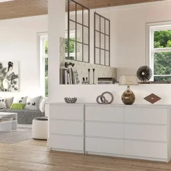 Garnero Arredamenti Cassettiera|Cassettiera-Cassettiera 120x77h cm moderna 6 cassetti bianco Living Bianco Opaco