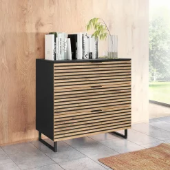 Garnero Arredamenti Cassettiera|Cassettiera-Cassettiera 80x76h cm rustica design  cannettato rovere nero List