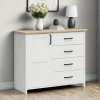 Garnero Arredamenti Cassettiera|Cassettiera-Cassettiera 120x99h cm scandinava 4 cassetti 1 anta bianco frassinato rovere Lars