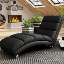 Garnero Arredamenti Chaise Longue-Chaise longue design 180cm imbottita in tessuto nero Marty Tessuto Ecopelle e Lawa Nero