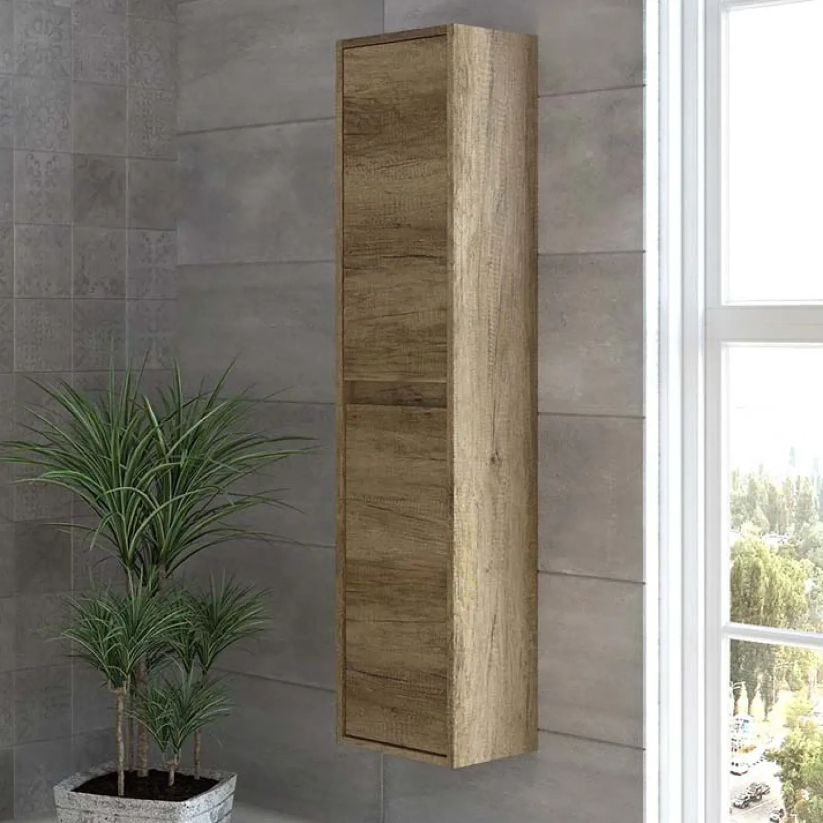 Garnero Arredamenti Colonne Per Bagno-Colonna bagno sospesa 30x140h cm moderna rovere chiaro Eveline